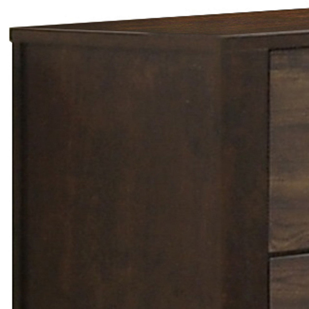 Benzara BM232620 58" 6 Drawer Wooden Dresser With Grains, Rustic Brown