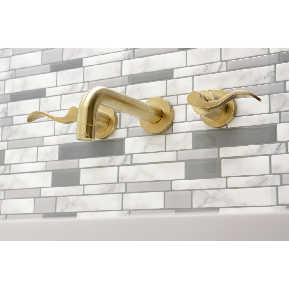 Kingston Brass KS8127DFL 2-Handle Wall Mount Bathroom Faucet, Brushed Brass