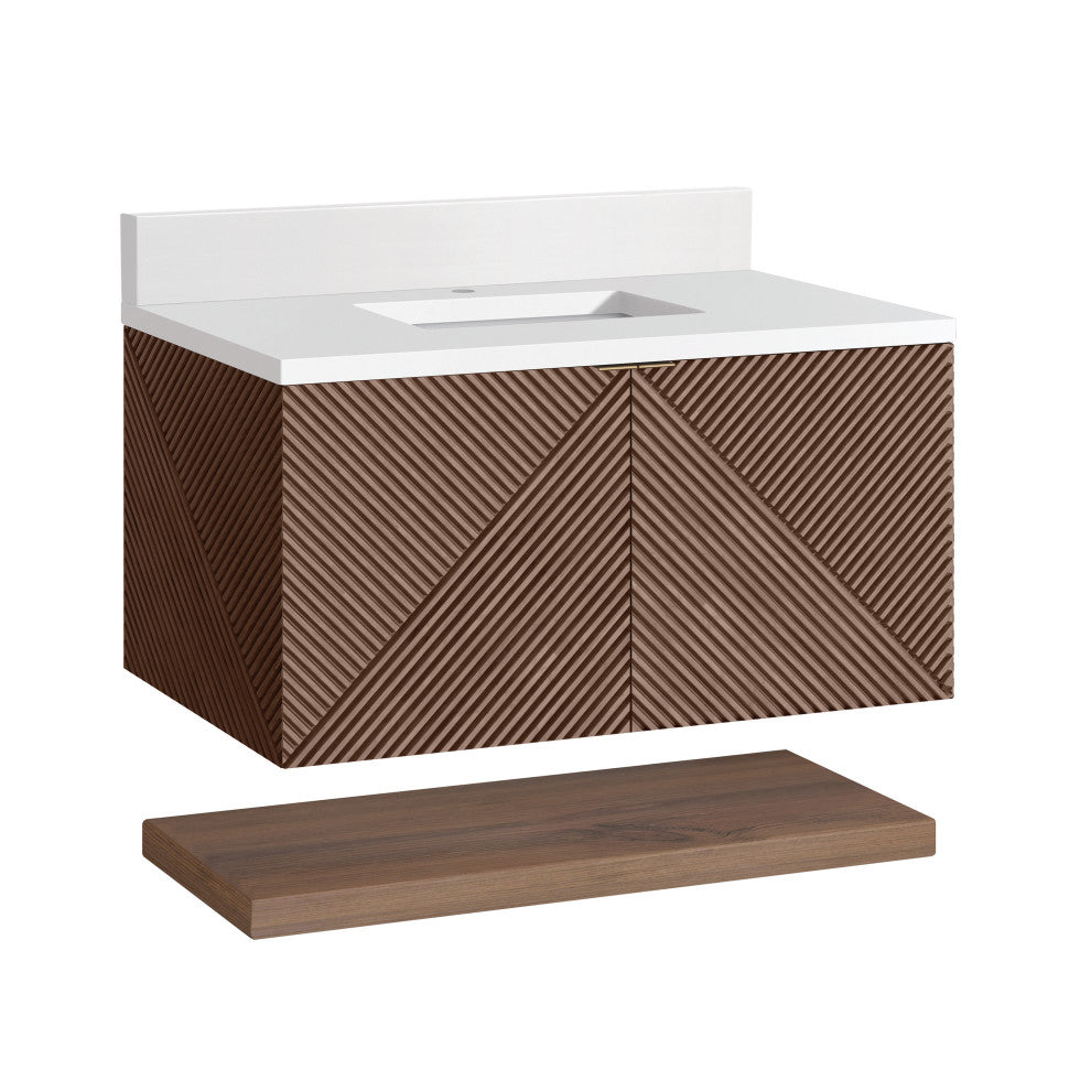 James Martin Marcello Bath Vanity, Chestnut, 36", White Zeus, Single-Hole