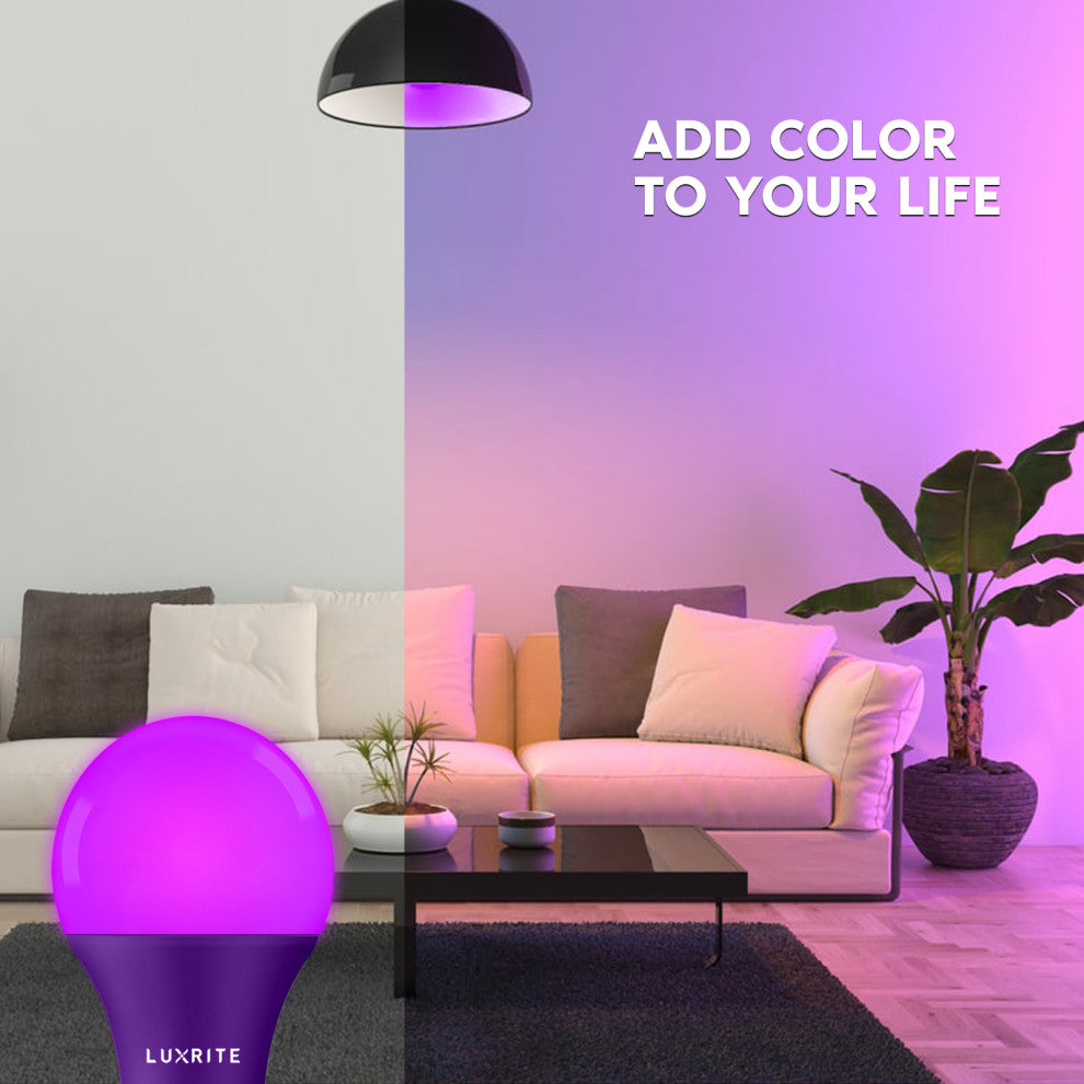 Luxrite A19 LED Purple Light Bulb 8W UL Listed E26 Indoor Outdoor