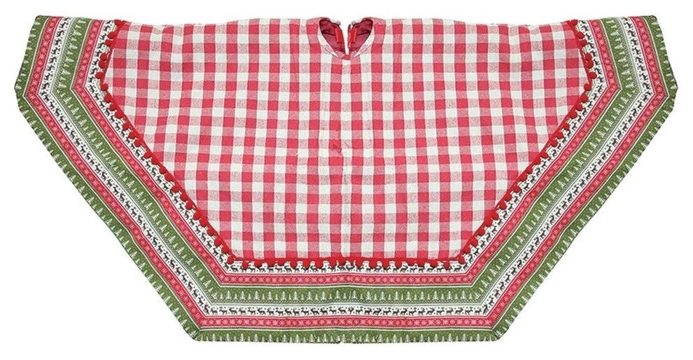 50" 7-Sided Woodland Christmas Tree Skirt With Pom and Border