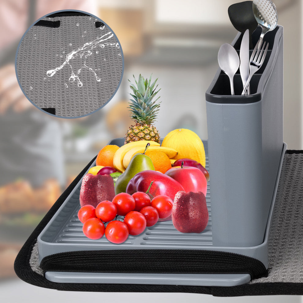 Dish Rack Set with Sponge Drying Mat in Gray