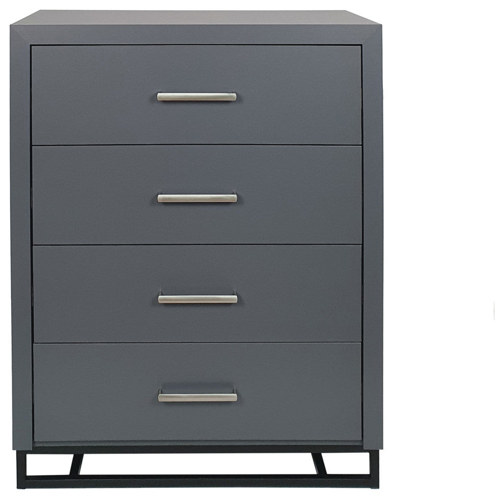 GDF Studio Modern 4-Drawer Wood Dresser With Iron Base, Charcoal Gray/Black