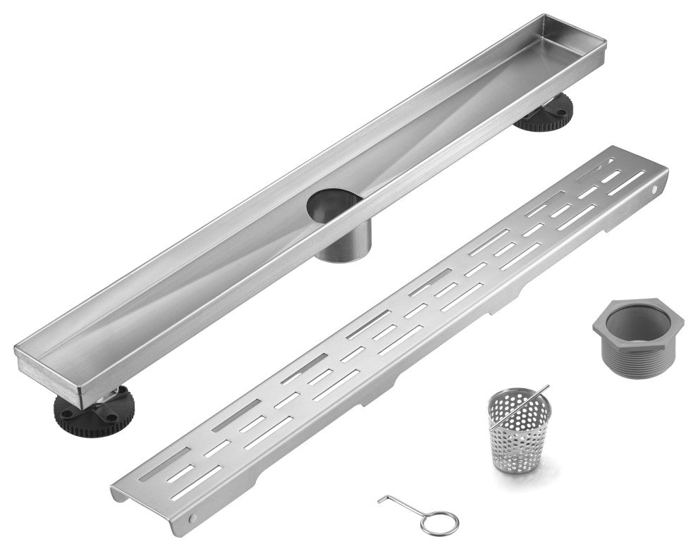 Linear Floor Drain with Removable Decorative Cover UPC certified, Brushed, 12"