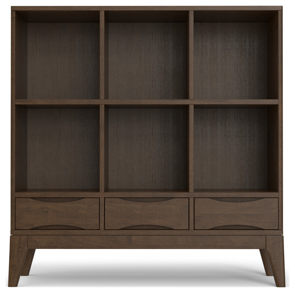 Harper SOLID HARDWOOD Low 6 Cube Storage With Drawers, Walnut Brown