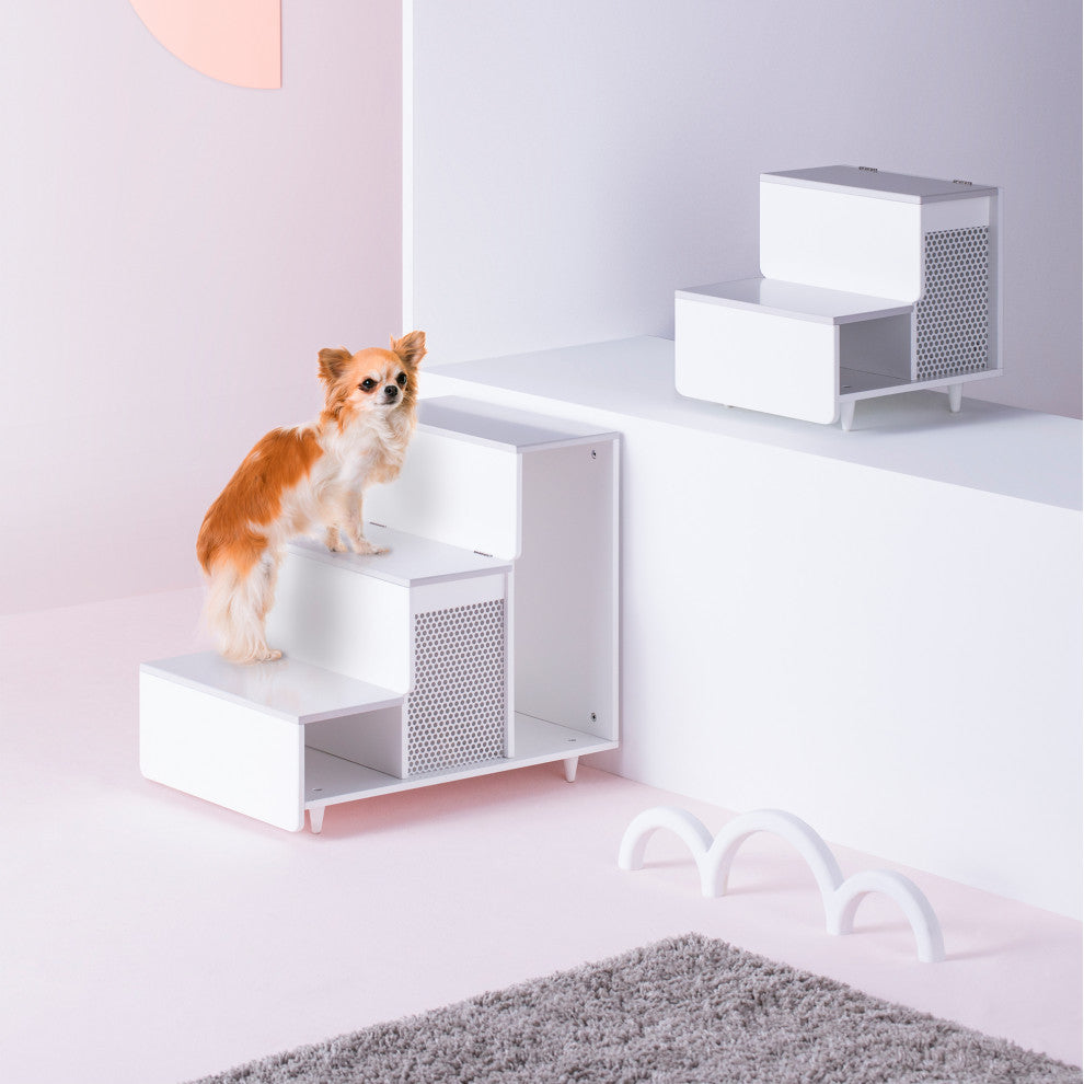 Staart Wooden Pet Steps Stairs Ramp Ladder White Large ST-H400024