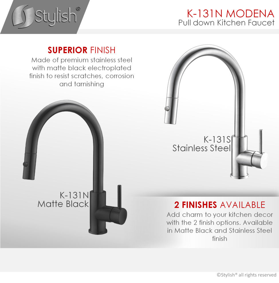 STYLISH Single Handle Pull Down Matte Black Kitchen Faucet