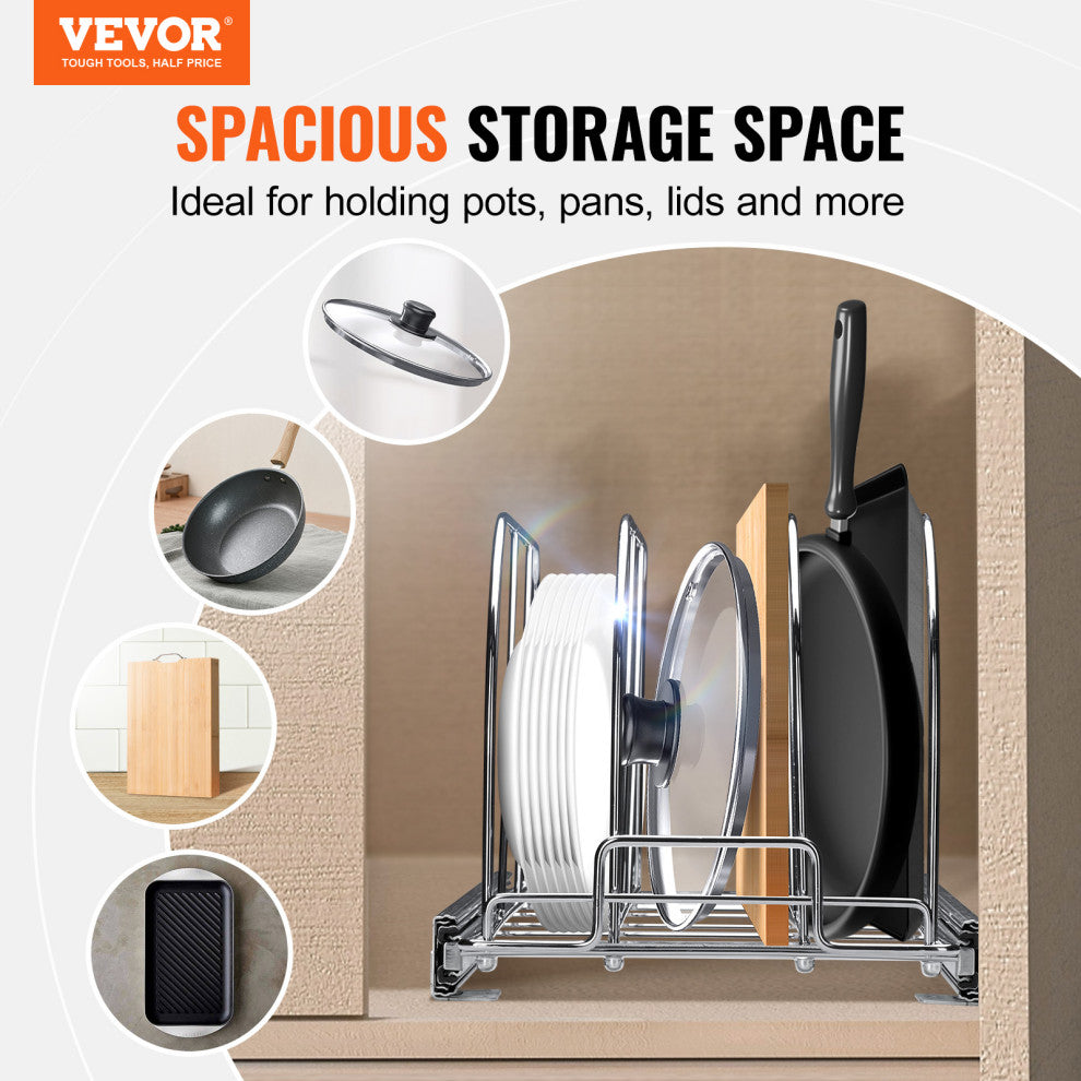 VEVOR Pan and Pot Rack Organizer Expandable Adjustable Lid Holder Under Cabinet