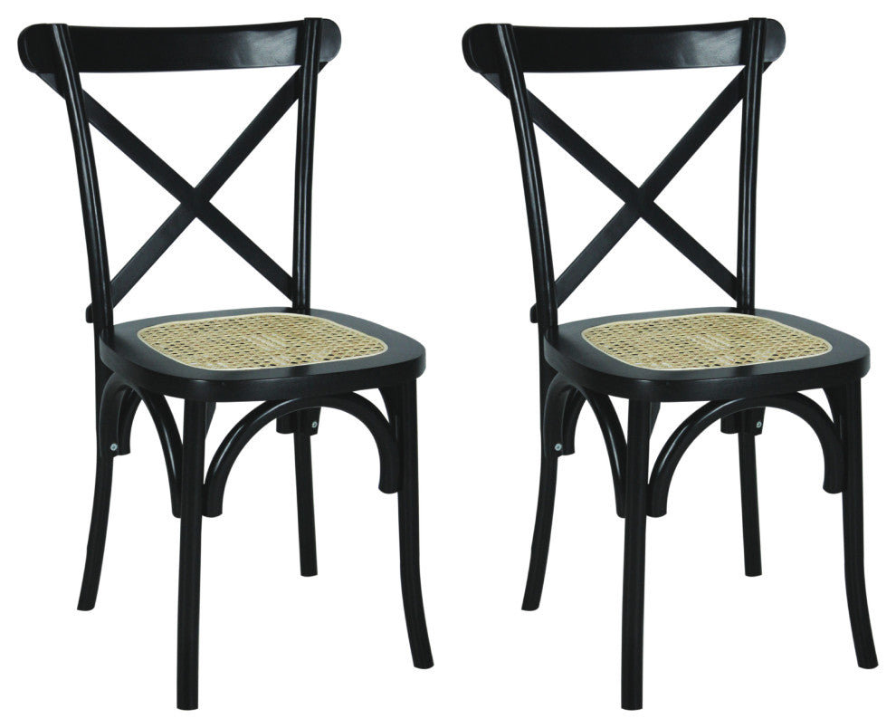 Cassis Classic Traditional X-Back Wood Rattan Dining Chair, Set of 2