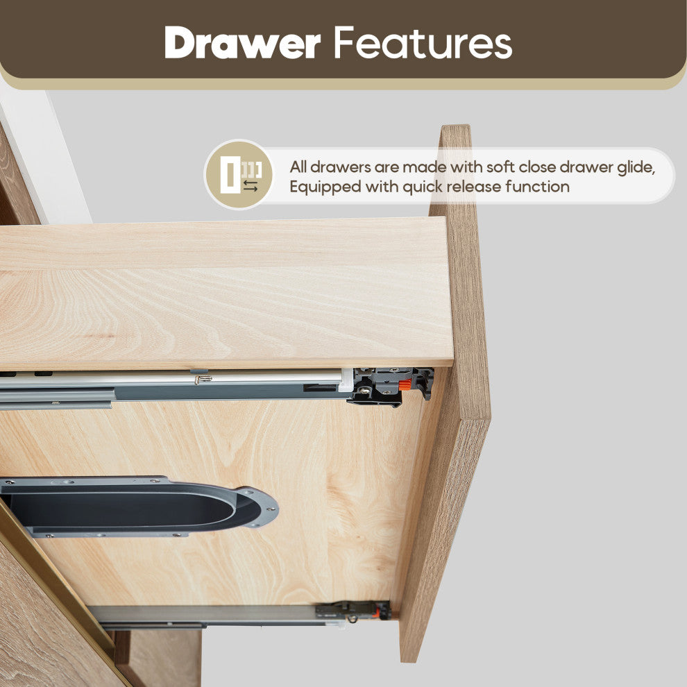 Palencia Floating Bath Vanity With Composite Stone Top, North American Oak, 60" Single Sink, With Mirror