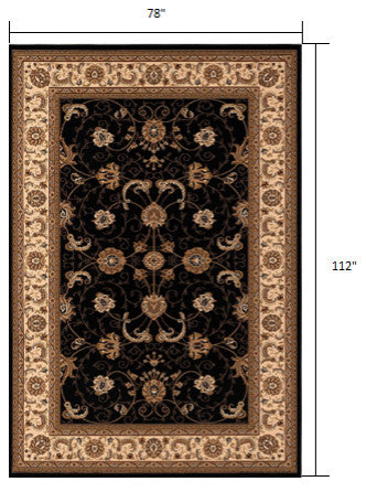 7"x9" Black and Tan Floral Vines Area Rug