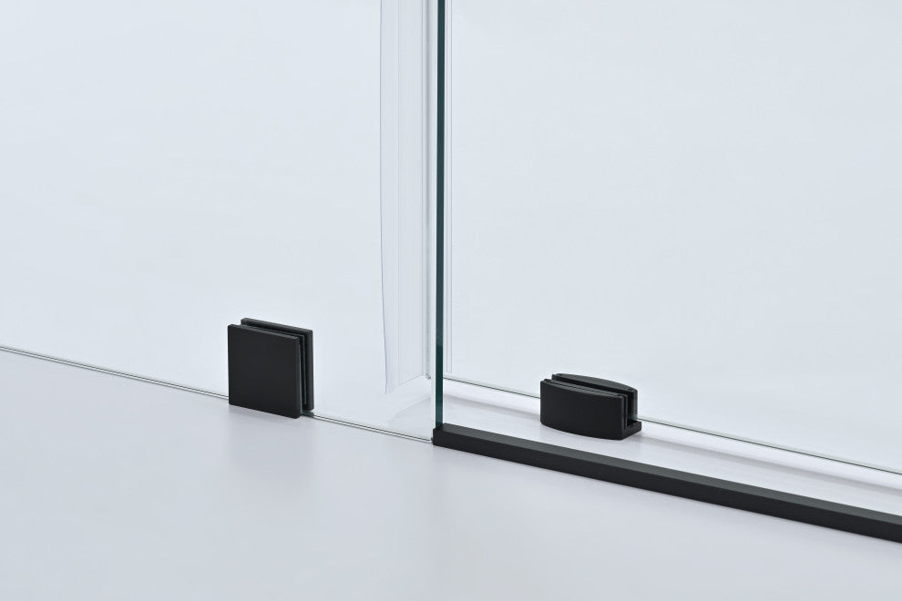 56"“60"Wx76" Frameless Sliding Shower Door With Clear Glass, Matte Black