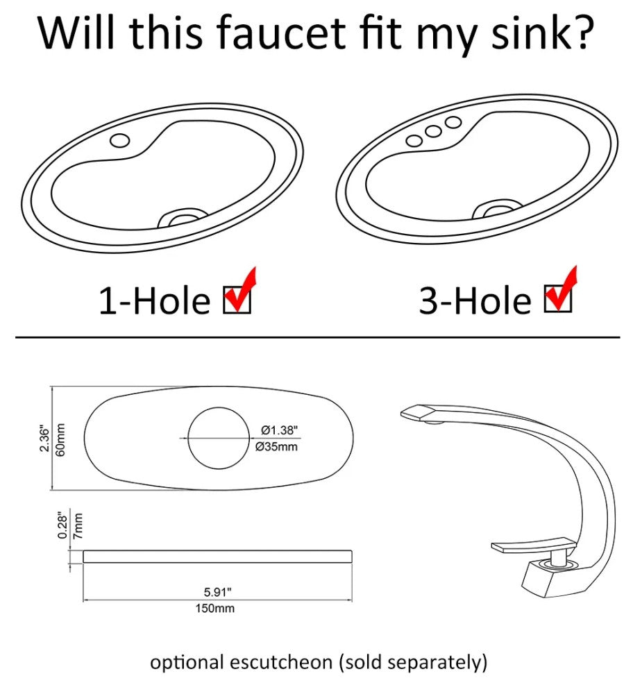 Single Hole 1-Handle Bathroom Sink Faucet Curved Spout with Pop Up Drain, Brushed Nickel