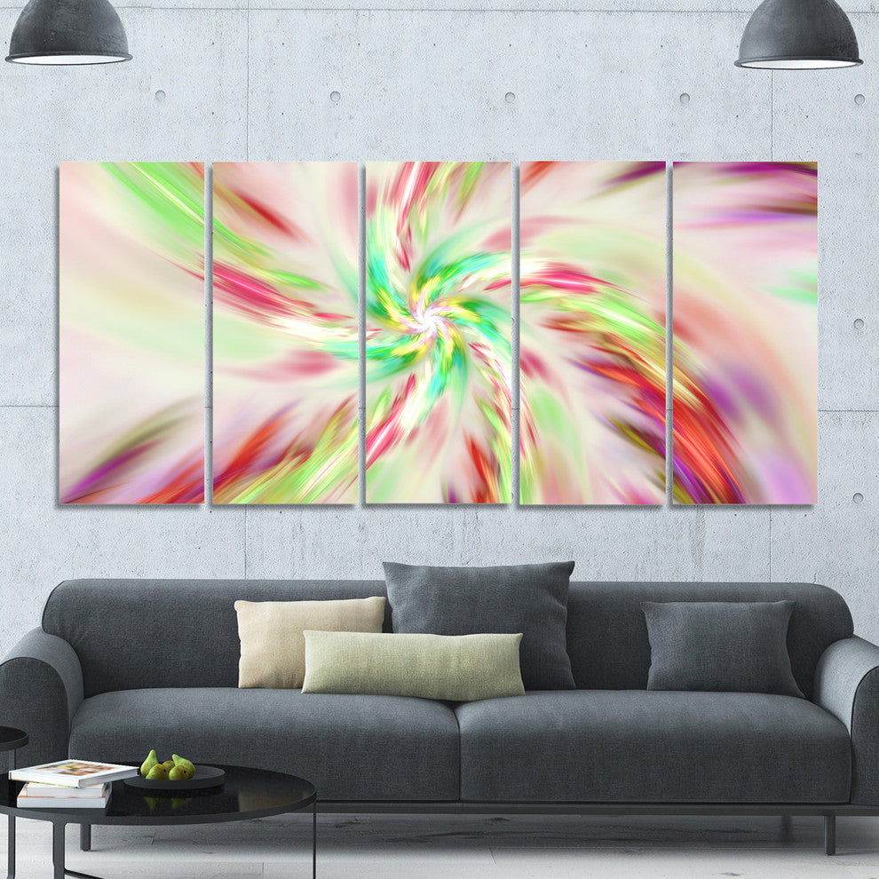 Exotic Multi Color Spiral Flower, Abstract Canvas Art Print, 60"x28", 5 Panels