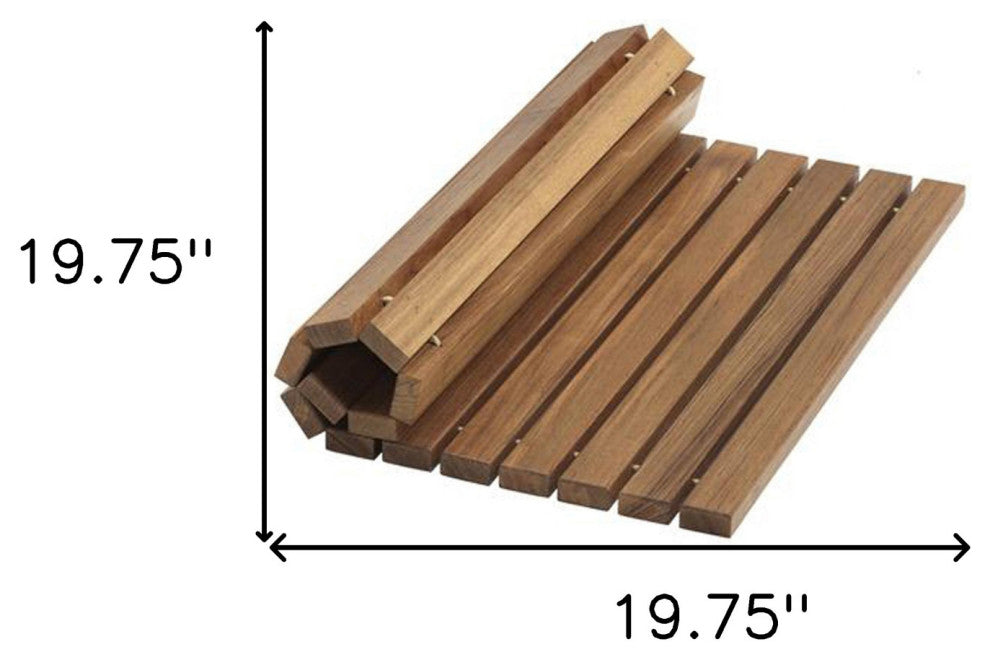 20" Brown Teak Wood Rolling Square Bath Mat