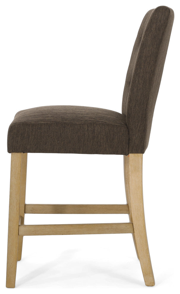 Dellroy Contemporary Fabric Button Tufted 26" Counter Stools, Set of 2, Brown/Weathered Brown