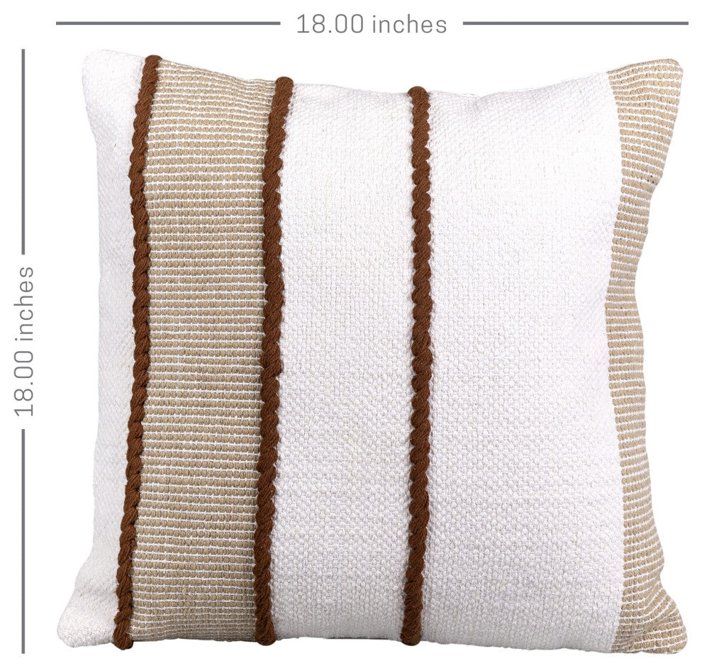 Textured Striped White and Brown Throw Pillow