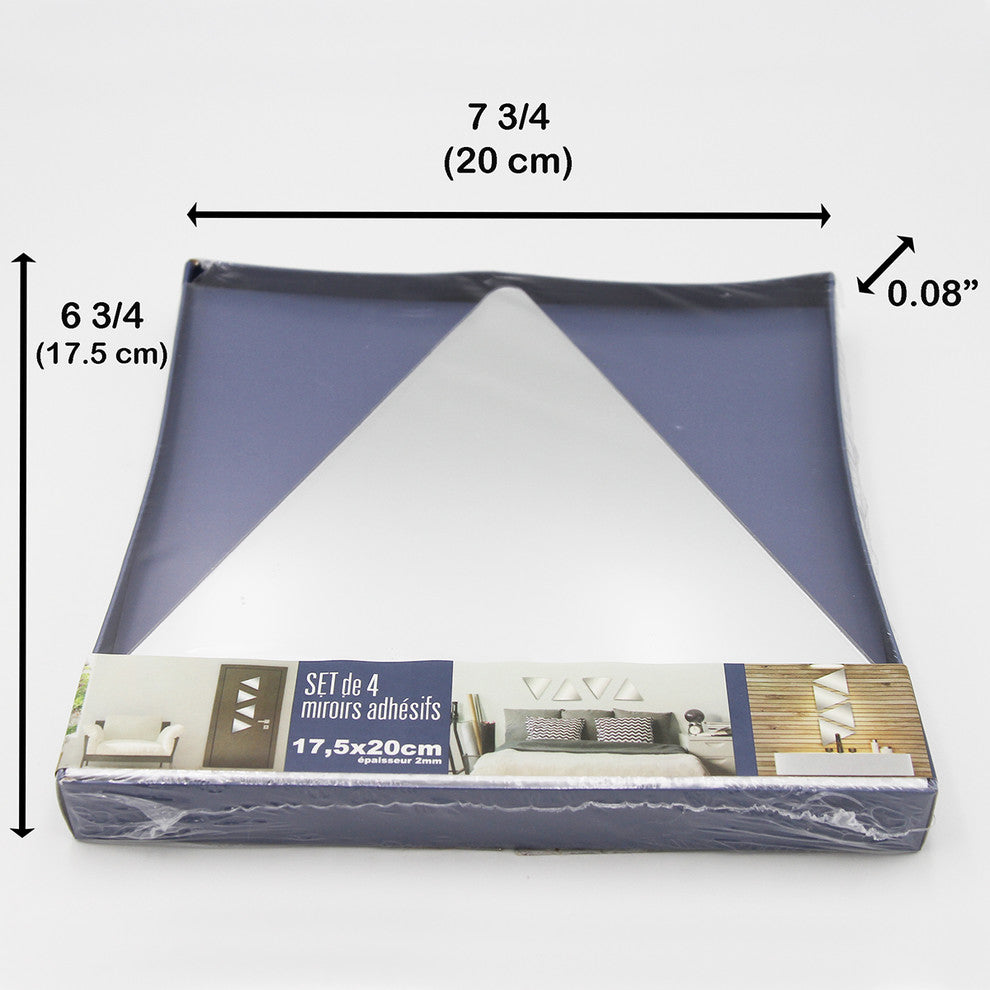 Small Decorative Wall Self Adhesive Shaped Mirrors, Set of 4, Triangle