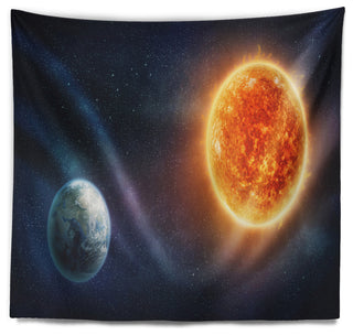 Planet Earth and Sun Landscape Wall Tapestry, 80"x68"