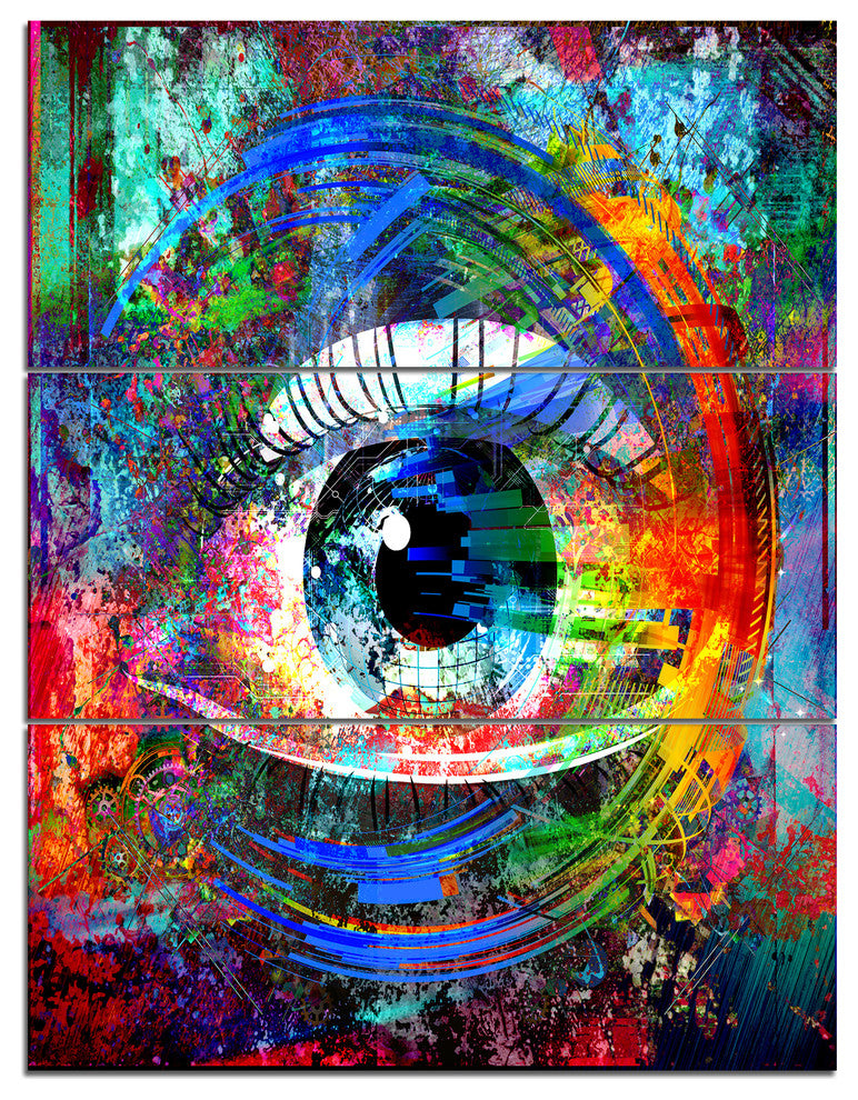 Magic Eye over Abstract Design, Abstract Triptych Canvas Art, 28x36, 3 Panels