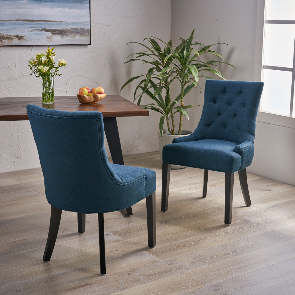 Summer Contemporary Tufted Dining Chairs, Set of 2, Navy, Fabric
