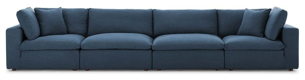 Commix Down Filled Overstuffed 4 Piece Sectional Sofa Set, Azure