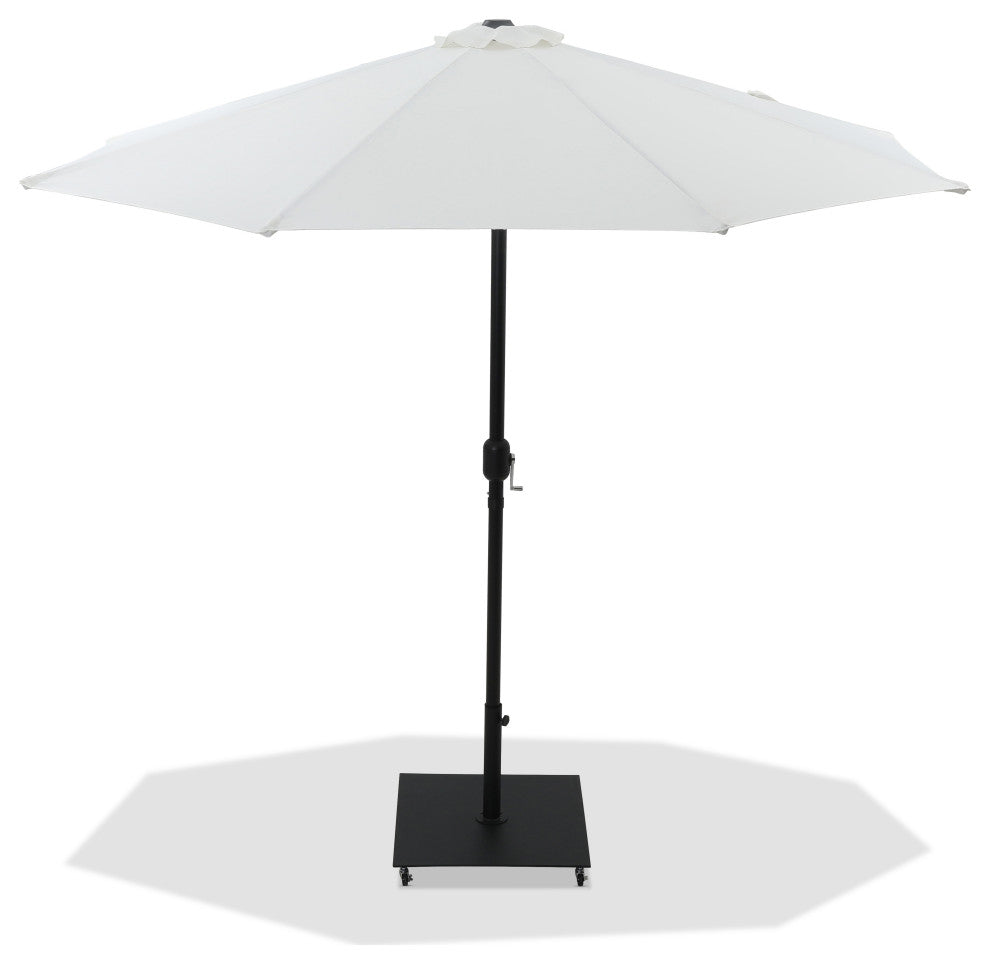 Fiji Patio Umbrella and Base, White, Matte Black Pole, Matte Black Belize Base
