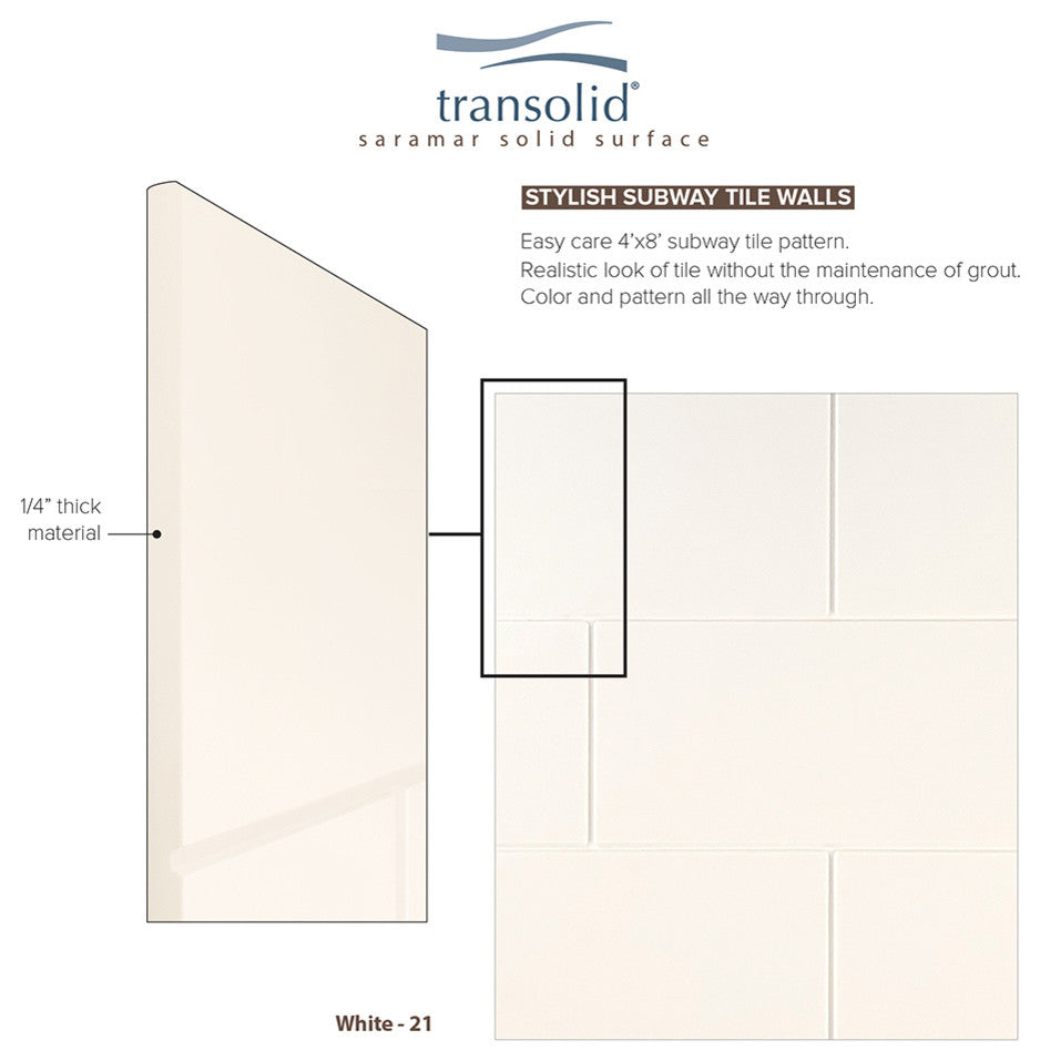 Transolid SaraMar 36in X 36in X 96in Glue to Wall 3-Piece Shower Wall Kit, White
