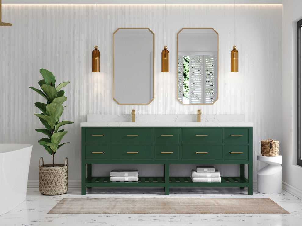 Parker 84 Double Sink Bath Vanity in Lafayette Green  2" Empira Quartz