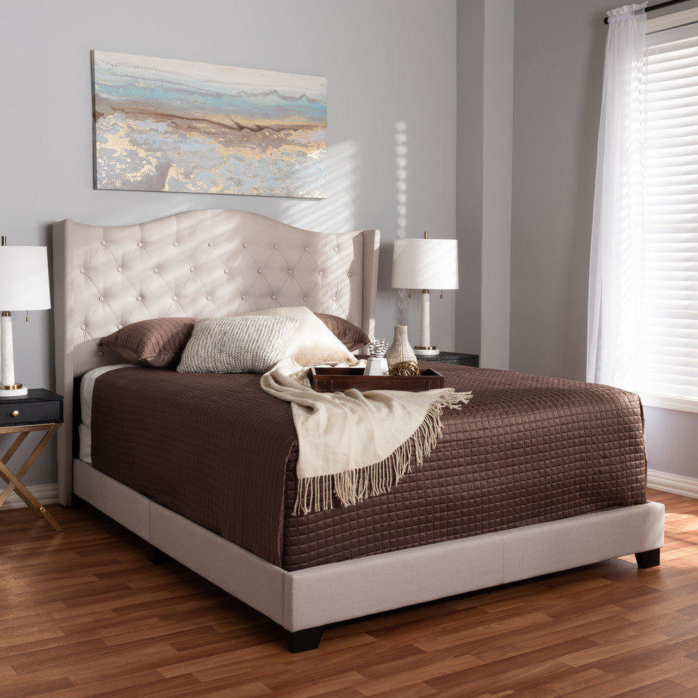 Sanni Contemporary Upholstered Bed, Beige, King