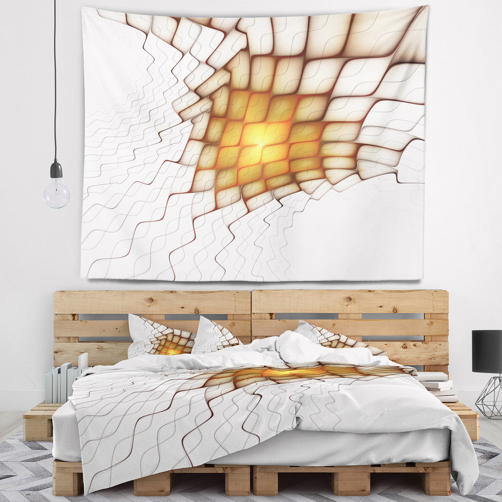 Yellow Flames on White Blocks Abstract Wall Tapestry, 80"x68"