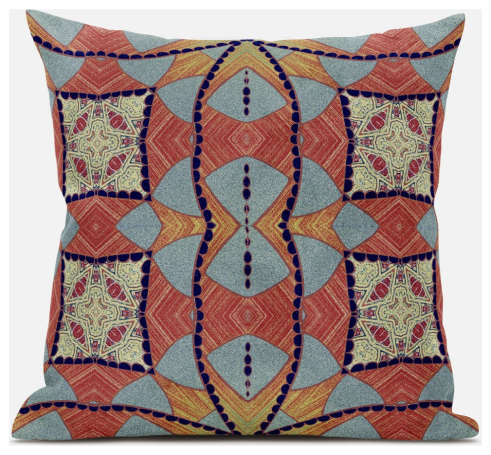 18" Red Indigo Cosmic Circle Boho Suede Throw Pillow