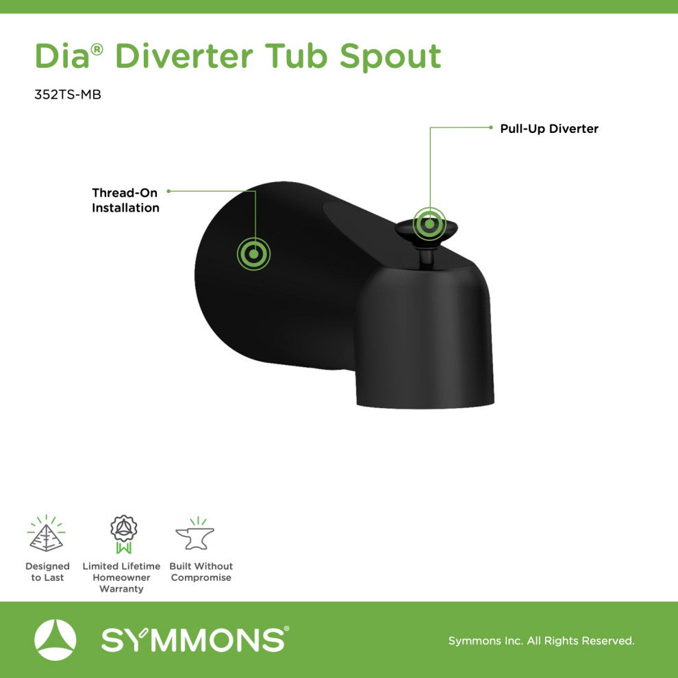 Dia Diverter Tub Spout, Matte Black