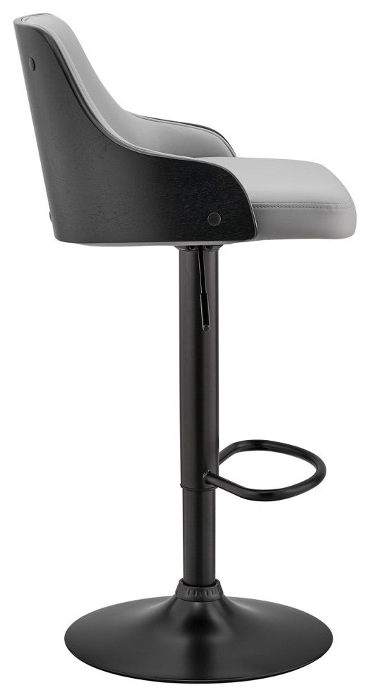 Gray Faux Leather Black Base Adjustable Modern Bar Stool