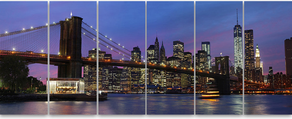 Brooklyn Bridge and Manhattan at sunset, Canvas Print, 70"x28", 6 Panels
