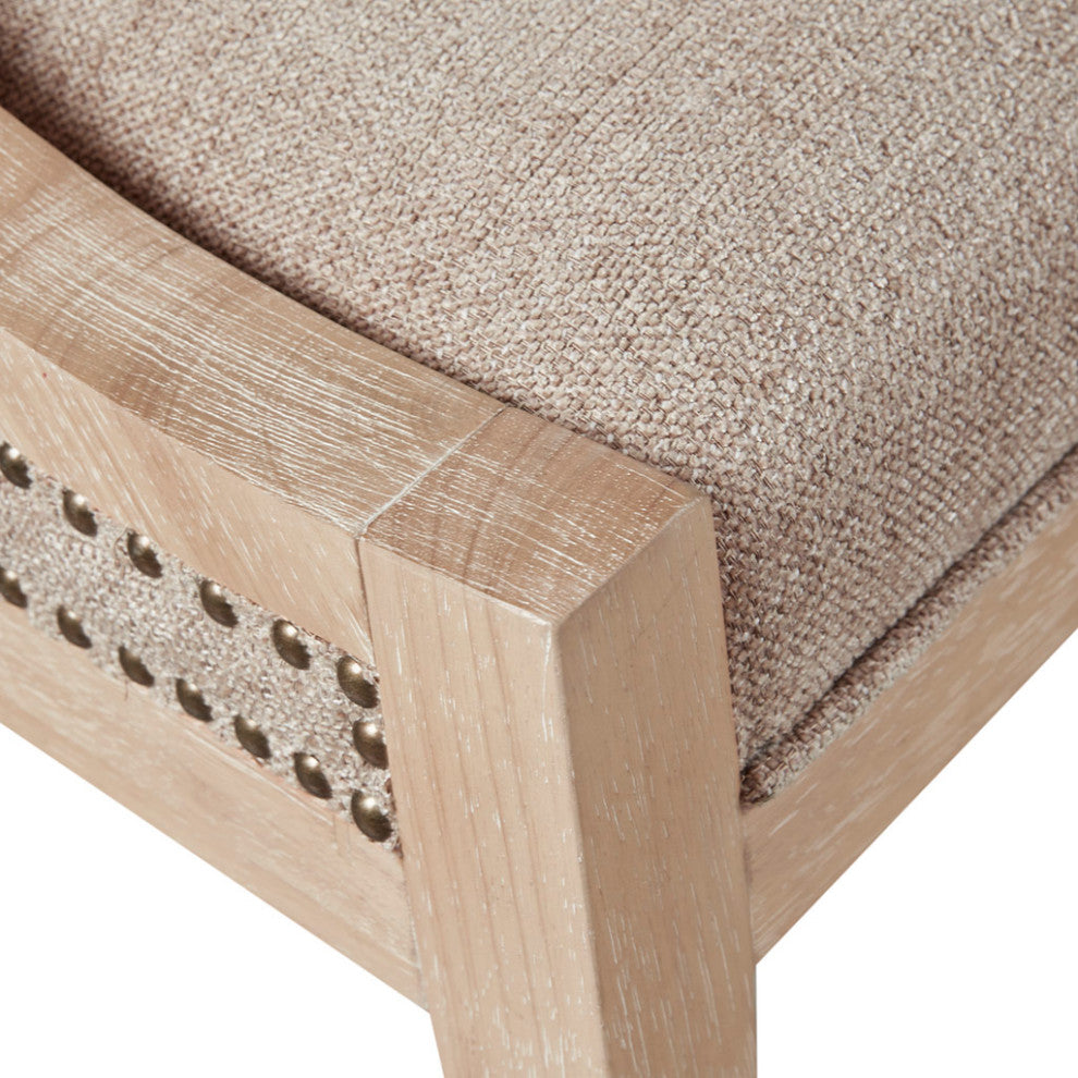 Martha Stewart Farmhouse Curved Dining Chair Wheat Wood Finish, Linen Natural