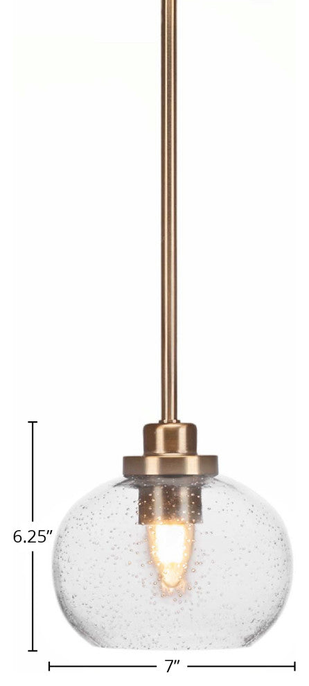 Odyssey 1 Light Mini Pendant In New Age Brass Finish With 7" Clear Bubble Glass