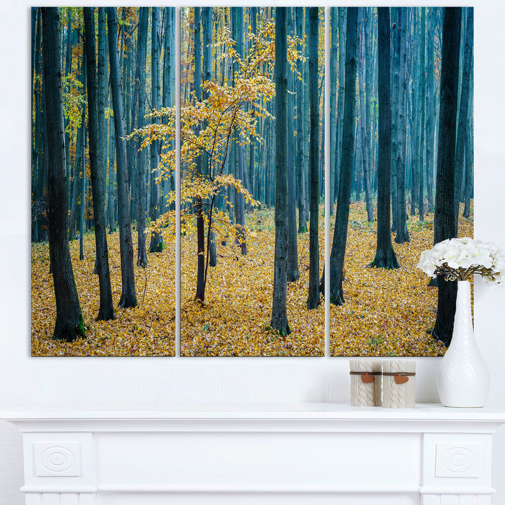 "Dense Autumn Beach Forest" Oversized Forest Metal Wall Art, 3 Panels, 36"x28"