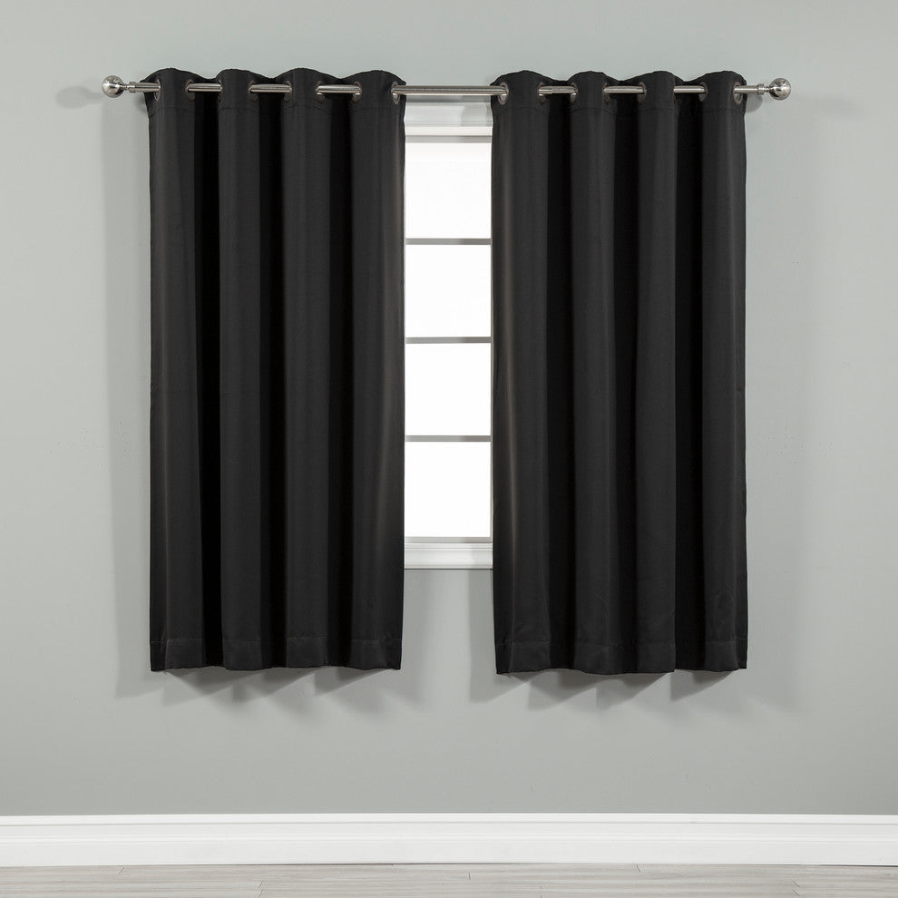 Solid Grommet Top Thermal Insulated Blackout Curtains, Black, 63"