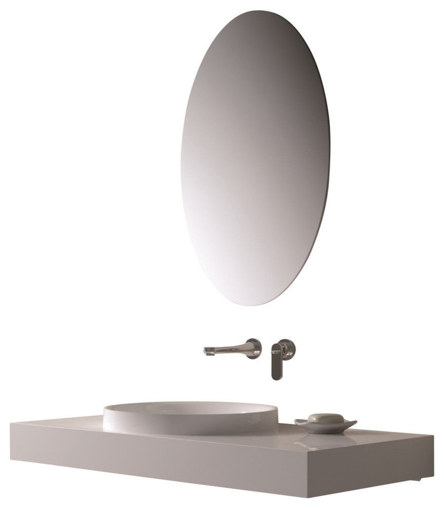 ADM Circular Wall Mounted Sink, White, 39", Glossy White
