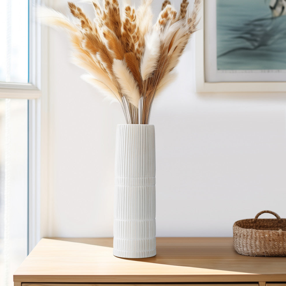 Ceramic 15"H Lined Cylinder Vase, White