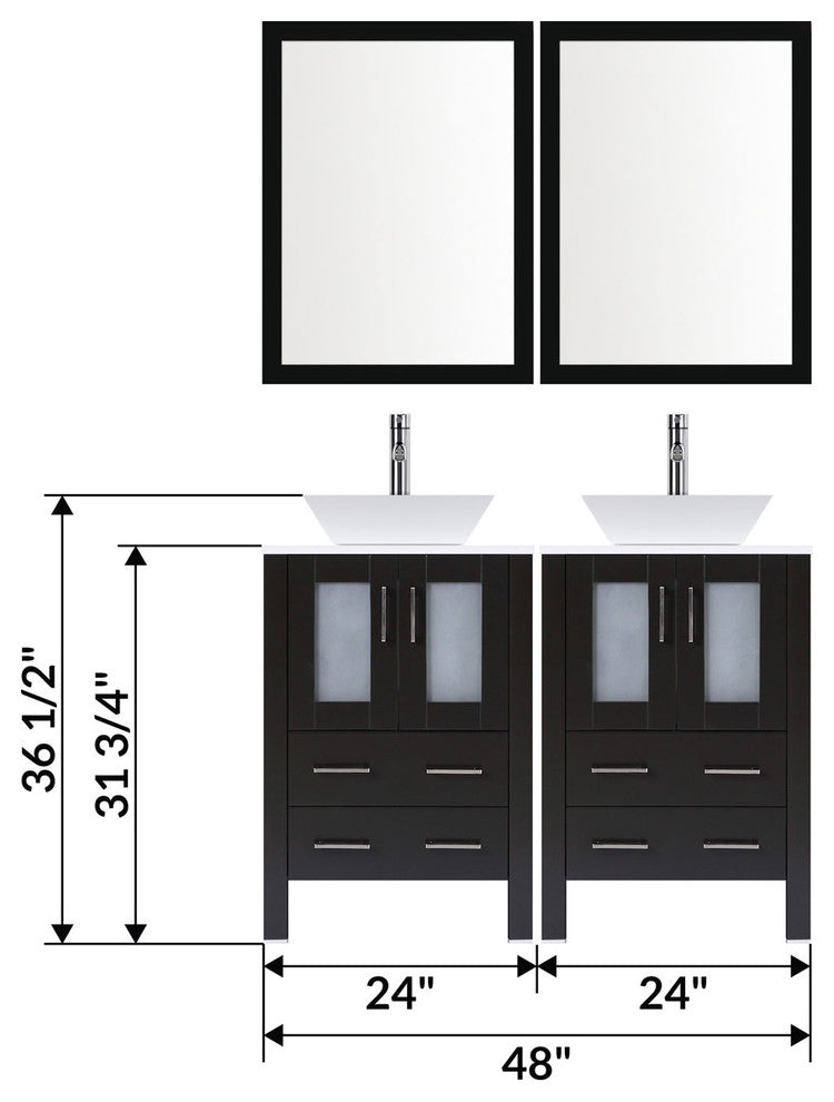 Modern Bathroom Vanity Set With Mirror and Sink, Espresso, 48"