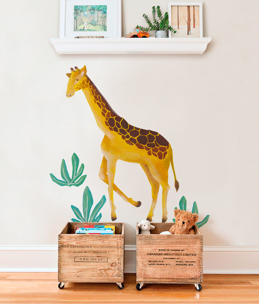 Wild Animals, Tropical Leaves Vinyl Wall Sticker, Giraffe
