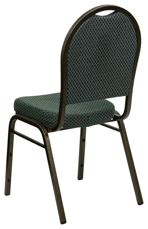 Set of 4 Dining Chair, Patterned Fabric Upholstery & Dome Back, Green/Gold Vein