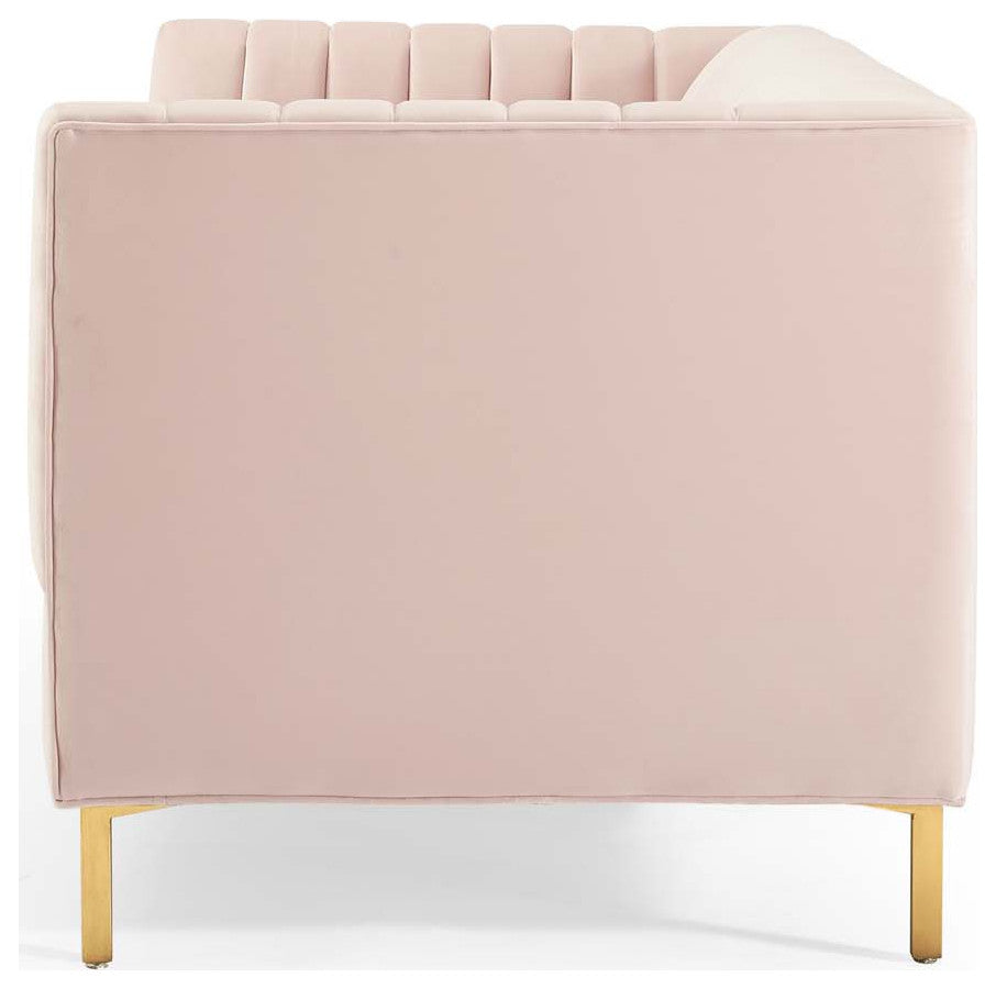 Tufted Sofa, Velvet, Pink, Modern, Living Lounge Room Hotel Lobby Hospitality