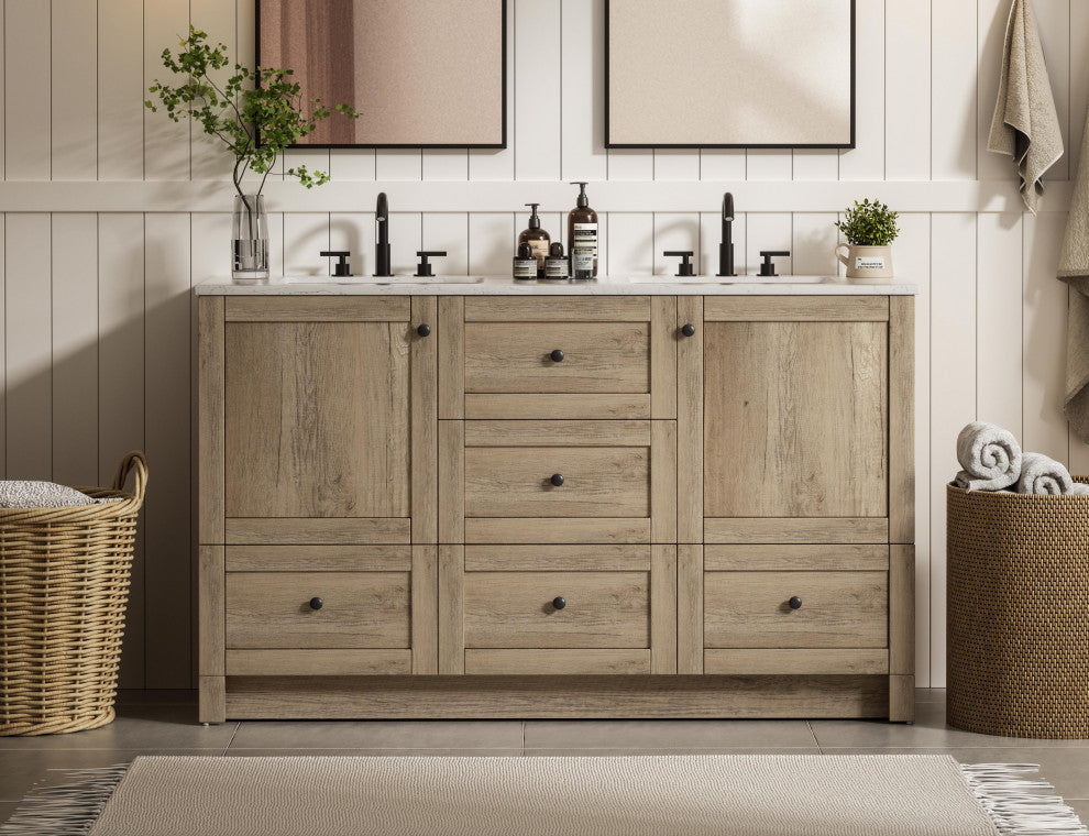 Home Living 54" Double Bathroom Vanity, Natural Oak