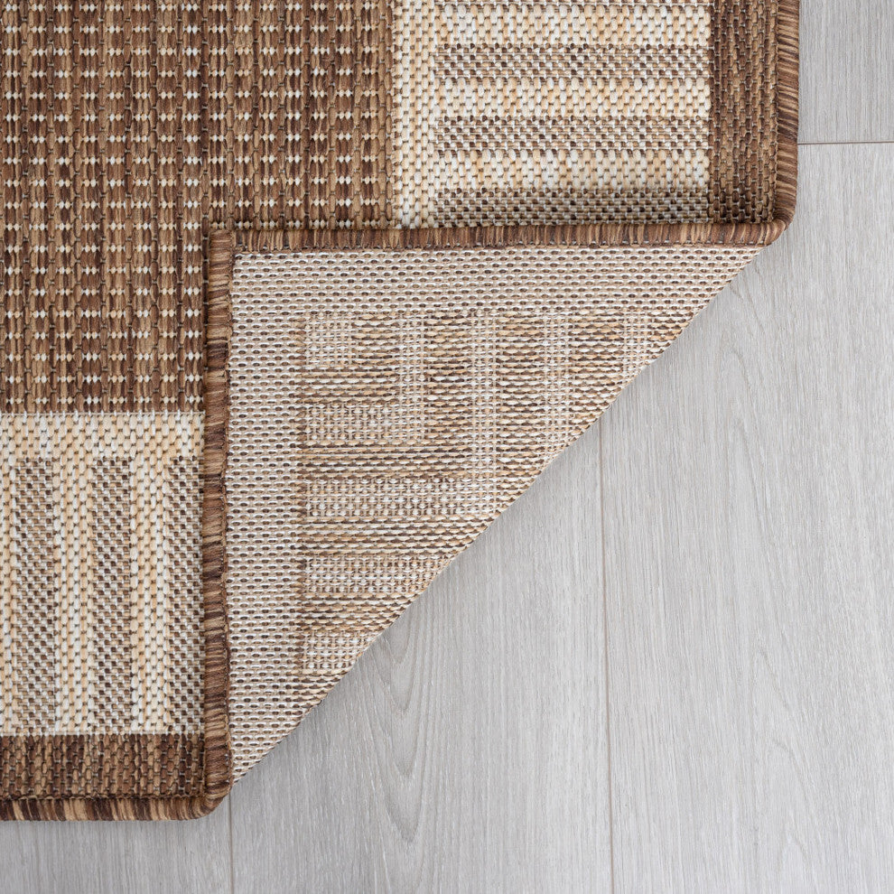 Elgin Transitional Striped Border Gold/Cream Indoor/Outdoor Area Rug, 9'x12'