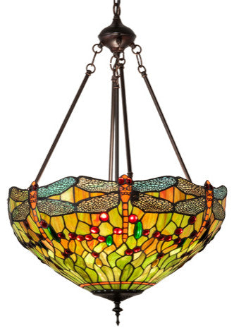 Meyda Lighting 230915 20" Wide Tiffany Hanginghead Dragonfly Inverted Pendant