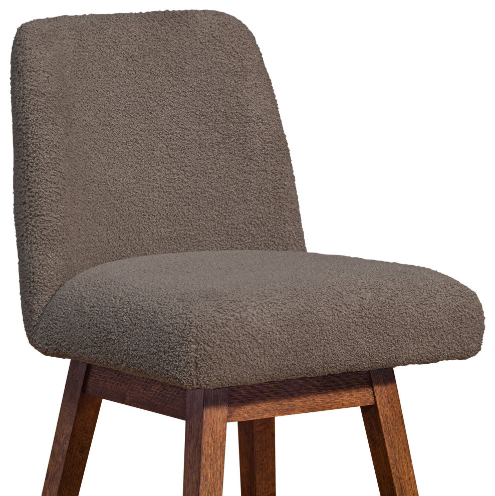 Amalie Swivel Bar Stool in Brown Oak Wood Finish with Taupe Boucle Fabric