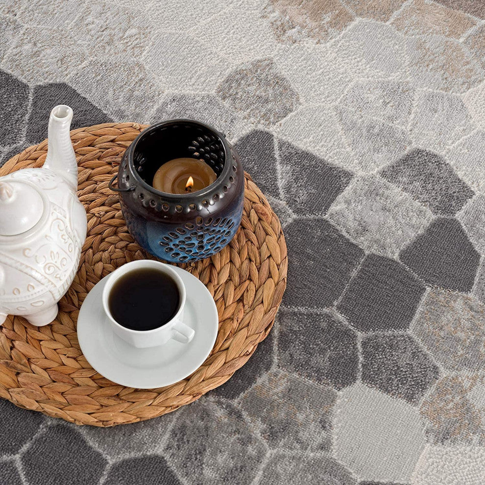 2" x 22" Beige Cobblestone Pattern Runner Rug